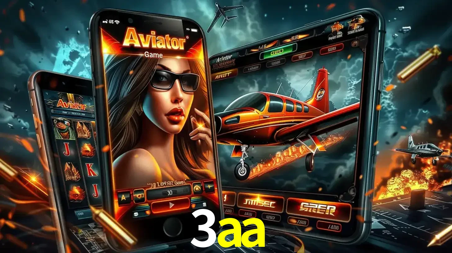 O popular jogo de apostas Aviator exibido em vários celulares e tablets, mostrando a interface emocionante e a ação de voo disponíveis para jogar agora no 3aa.
