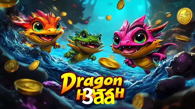 Arte promocional do jogo Dragon Hatch com três adoráveis dragões bebês nadando entre moedas de ouro, um dos slots mais divertidos para jogar no cassino 3aa.