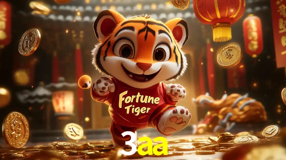 O alegre personagem do Fortune Tiger correndo sobre um caminho de moedas de ouro, simbolizando os grandes prêmios e a diversão do popular jogo de slot do 3aa.